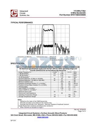 SF0115BA03088S datasheet - 115 MHz Filter 6 MHz Bandwidth