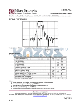 SF0240CD21956S datasheet - 240 MHz Filter