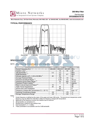 SF0300BA01973S datasheet - 300 MHz Filter