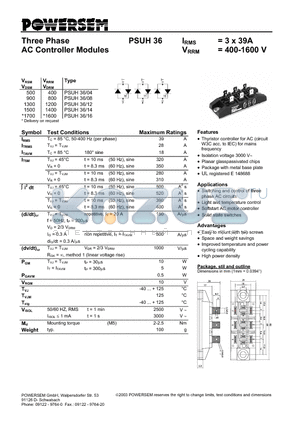 PSUH36 datasheet - Three Phase AC Controller Modules