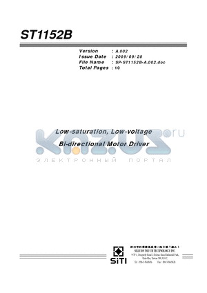 ST1152B datasheet - Low-saturation, Low-voltage Bi-directional Motor Driver
