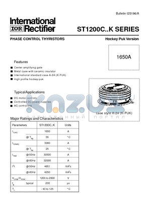 ST1200C datasheet - PHASE CONTROL THYRISTORS Hockey Puk Version