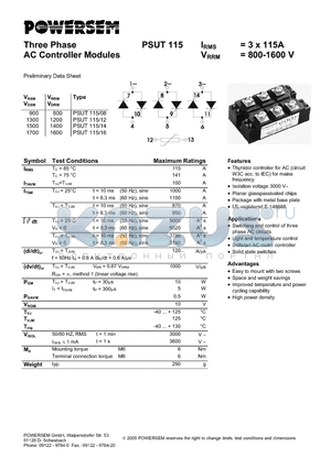 PSUT115 datasheet - Three Phase AC Controller Modules