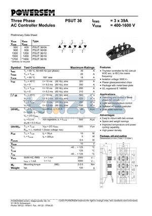 PSUT36 datasheet - Three Phase AC Controller Modules