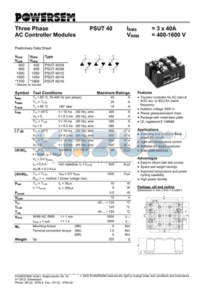 PSUT40 datasheet - Three Phase AC Controller Modules