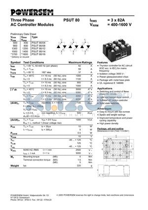 PSUT80 datasheet - Three Phase AC Controller Modules