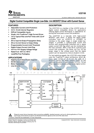 UCD7100 datasheet - Digital Control Compatible Single Low-Side ^-A MOSFET Driver with Current Sense