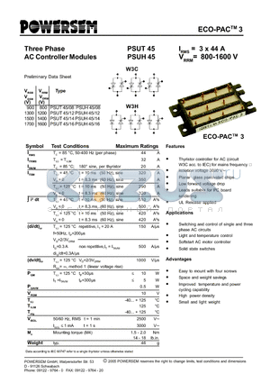 PSUT45 datasheet - Three Phase AC Controller Modules