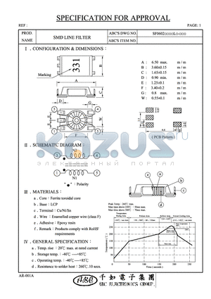 SF0602100YL datasheet - SMD LINE FILTER