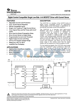 UCD7100RGYR datasheet - Digital Control Compatible Single Low-Side ^-A MOSFET Driver with Current Sense