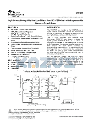 UCD7201PWP datasheet - Digital Control Compatible Dual Low-Side ^ Amp MOSFET Drivers with Programmable Common Current Sense