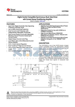 UCD7230A datasheet - Digital Control Compatible Synchronous Buck Gate Driver with Current Sense Conditioning Amplifier