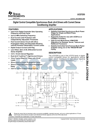 UCD7230RGW datasheet - Digital Control Compatible Synchronous Buck a4-A Drivers with Current Sense Conditioning Amplifier