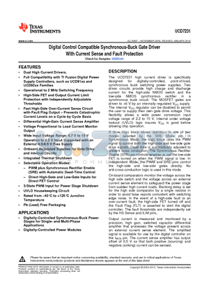 UCD7231RTJR datasheet - Digital Control Compatible Synchronous-Buck Gate Driver With Current Sense and Fault Protection