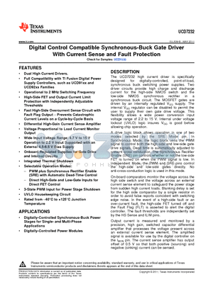 UCD7232 datasheet - Digital Control Compatible Synchronous-Buck Gate Driver With Current