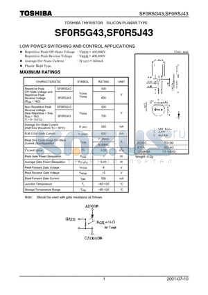 SF0R5G43 datasheet - TOSHIBA THYRISTOR SILICON PLANAR TYPE