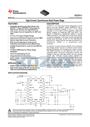 UCD74111RVFR datasheet - High-Current, Synchronous Buck Power Stage