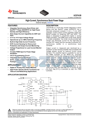 UCD74120RVFT datasheet - High-Current, Synchronous Buck Power Stage