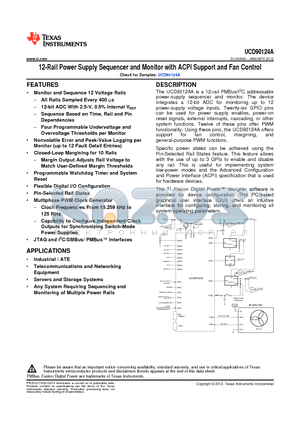 UCD90124A datasheet - 12-Rail Power Supply Sequencer and Monitor with ACPI Support and Fan Control