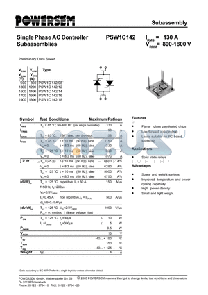 PSW1C142 datasheet - Single Phase AC Controller Subassemblies
