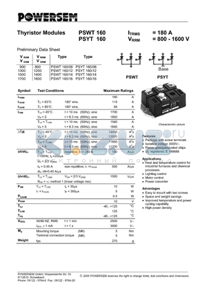 PSWT160 datasheet - Thyristor Modules