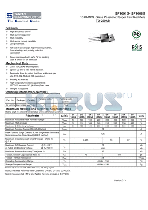 SF1001G datasheet - 10.0AMPS. Glass Passivated Super Fast Rectifiers