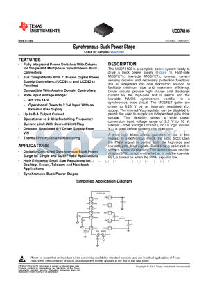 UCD74106RGMR datasheet - Synchronous-Buck Power Stage External Bias Supply