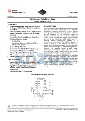 UCD74106RGMT datasheet - Synchronous-Buck Power Stage External Bias Supply