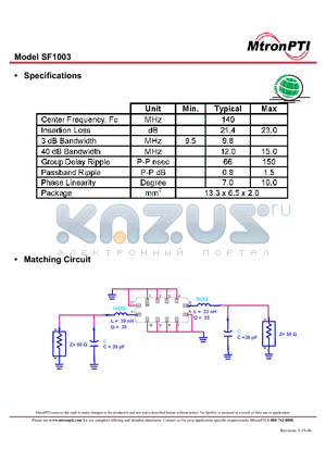 SF1003 datasheet - Specifications