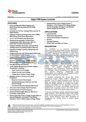 UCD9240RGCT datasheet - Digital PWM System Controller