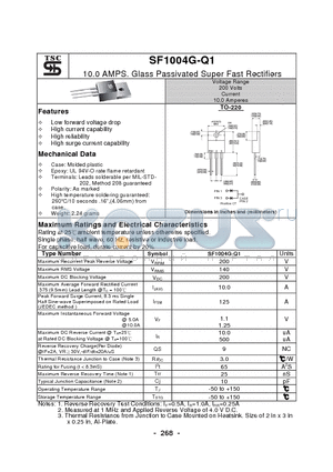 SF1004G-Q1 datasheet - 10.0 AMPS. Glass Passivated Super Fast Rectifiers