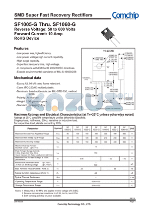 SF1005-G datasheet - SMD Super Fast Recovery Rectifiers
