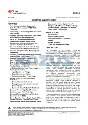 UCD9240PFCR datasheet - Digital PWM System Controller