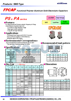 PS_PASERIES datasheet - Functional Polymer Aluminum Solid Electrolytic Capacitors
