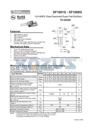 SF1008G datasheet - 10.0 AMPS. Glass Passivated Super Fast Rectifiers