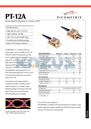 PT-12A datasheet - A -18 dBm sensitivity, single-output receiver module