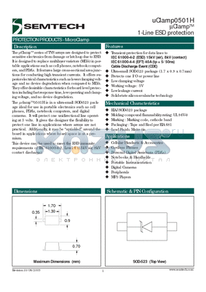 UCLAMP0501H datasheet - lClampTM 1-Line ESD protection