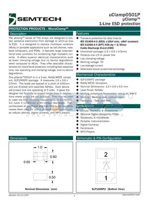UCLAMP0501P datasheet - lClampTM 1-Line ESD protection