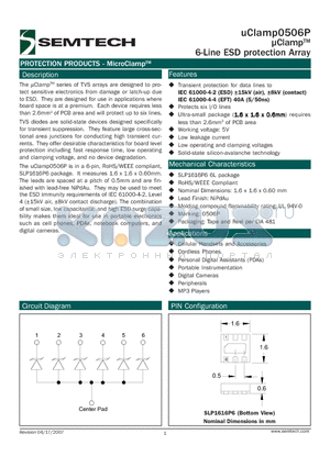 UCLAMP0506P.TCT datasheet - lClampTM 6-Line ESD protection Array
