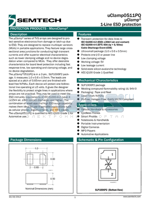 UCLAMP0511PQ datasheet - lClamp 1-Line ESD protection