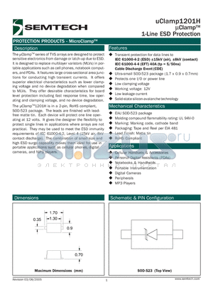 UCLAMP1201H.TCT datasheet - lClampTM 1-Line ESD Protection