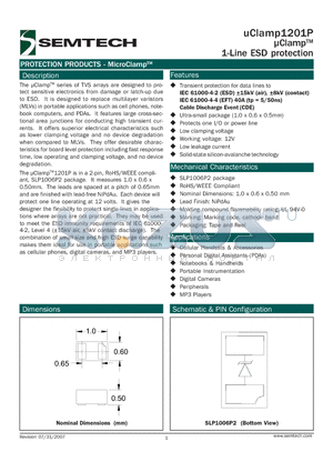UCLAMP1201P.TCT datasheet - lClampTM 1-Line ESD protection