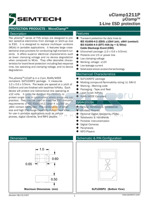 UCLAMP1211P datasheet - lClampTM 1-Line ESD protection