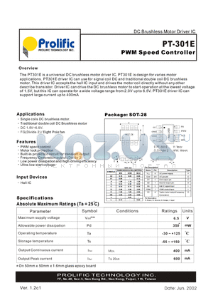 PT-301E datasheet - PWM Speed Controller