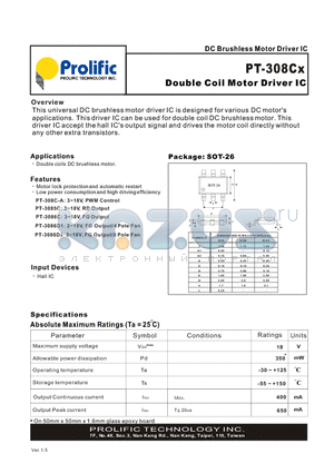 PT-308CX datasheet - Double Coil Motor Driver IC