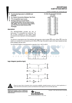 SN74CBT3384ADW datasheet - 10-BIT FET BUS SWITCH