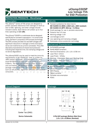 UCLAMP3305P datasheet - Low Voltage TVS for ESD Protection