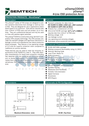 UCLAMP3304A datasheet - lClampTM 4-Line ESD protection Array
