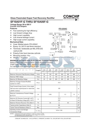 SF10A02F-G datasheet - Glass Passivated Super Fast Recovery Rectifier