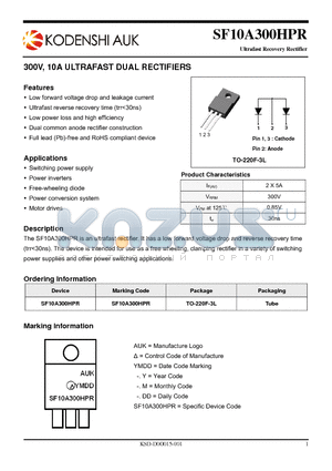 SF10A300HPR datasheet - 300V, 10A ULTRAFAST DUAL RECTIFIERS